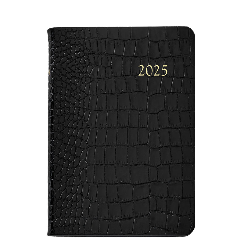 2025 Appointment Diary Crocodile Embossed Black Leather