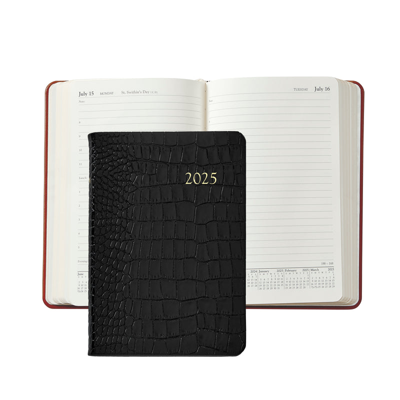 2025 Appointment Diary Crocodile Embossed Black Leather