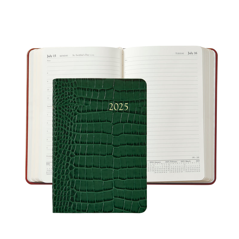 2025 Appointment Diary Crocodile Embossed Emerald Green Leather