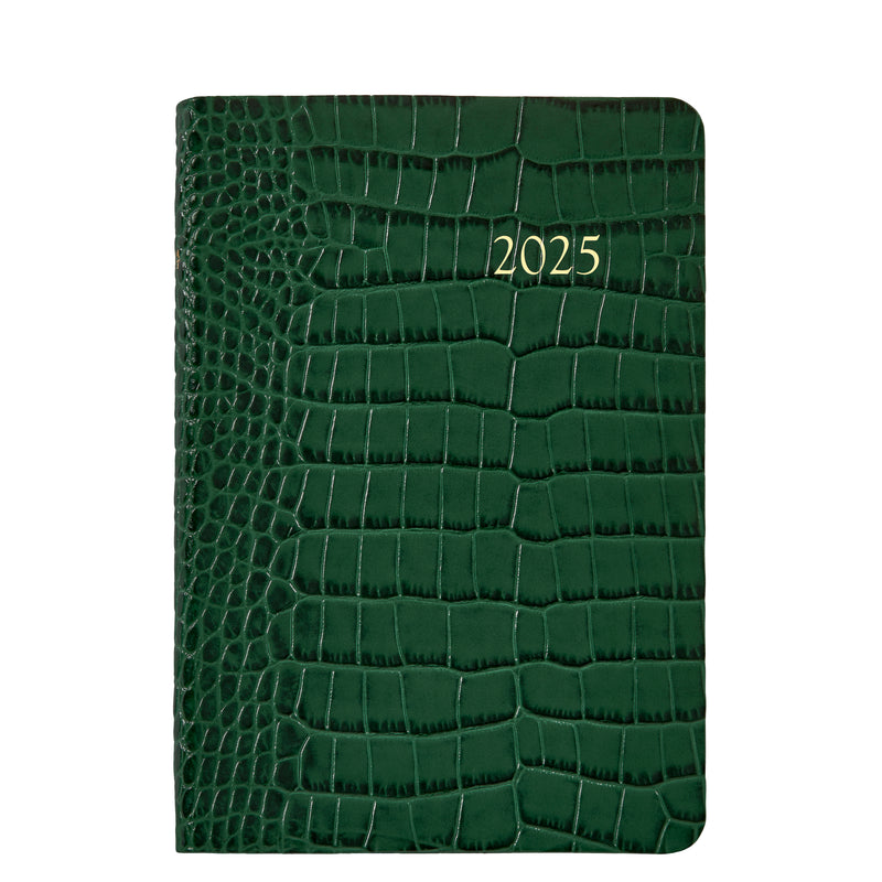 2025 Appointment Diary Crocodile Embossed Emerald Green Leather