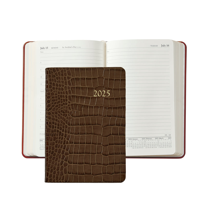 2025 Appointment Dairy Crocodile Embossed Brown Leather