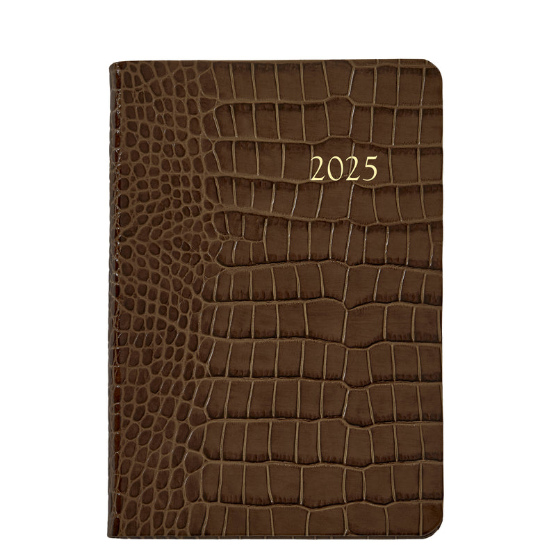 2025 Appointment Dairy Crocodile Embossed Brown Leather