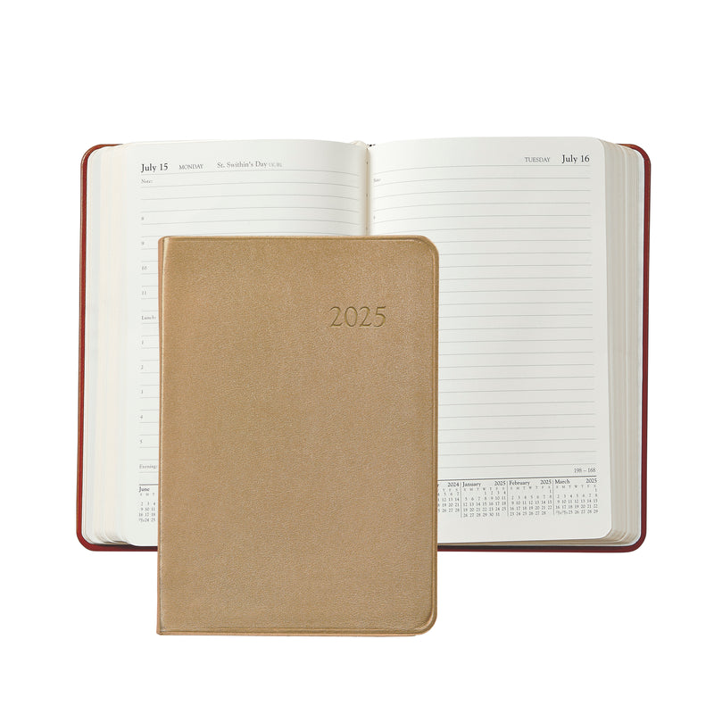 2025 Appointment Diary White Gold Goatskin Leather