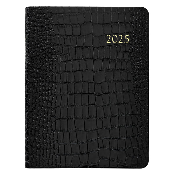 2025 Desk Diary Embossed Crocodile Black Leather