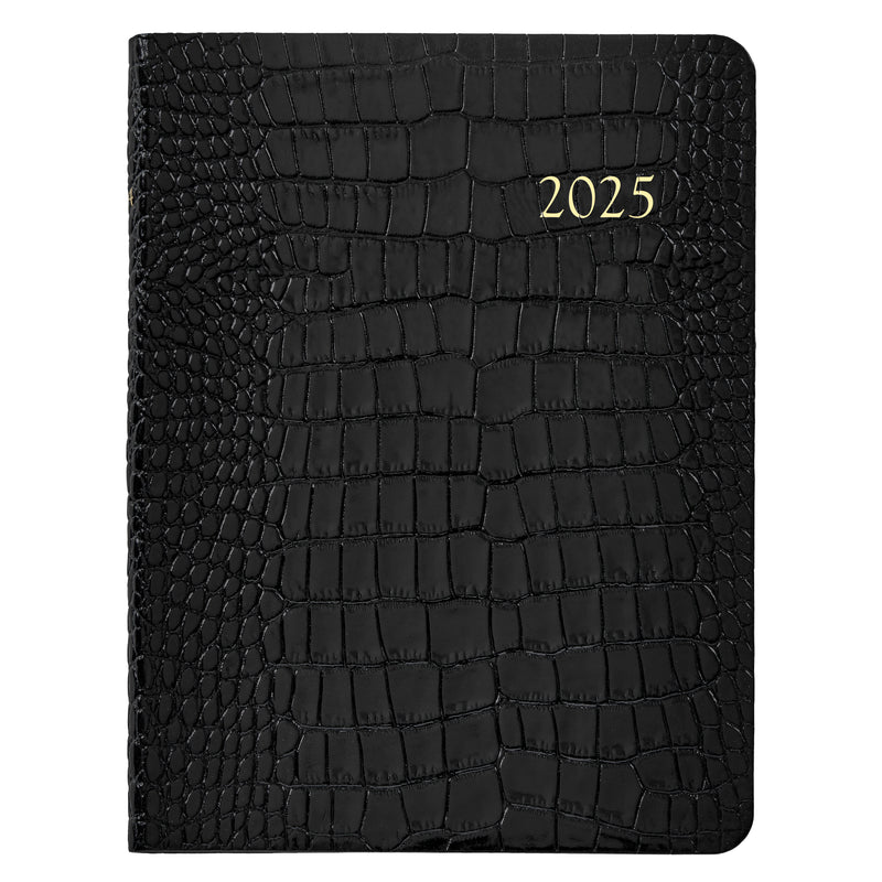 2025 Desk Diary Embossed Crocodile Black Leather