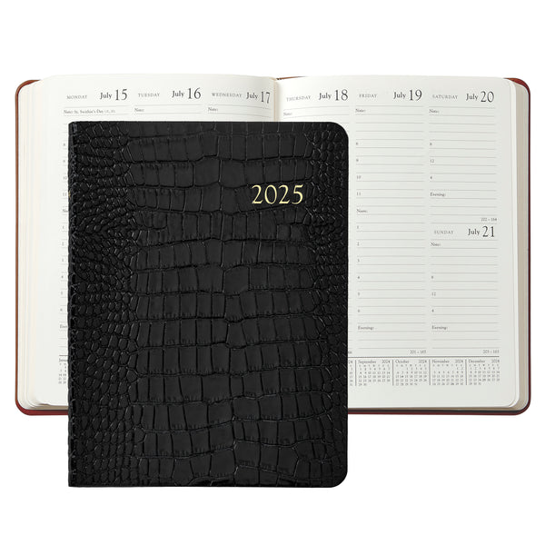 2025 Desk Diary Embossed Crocodile Black Leather