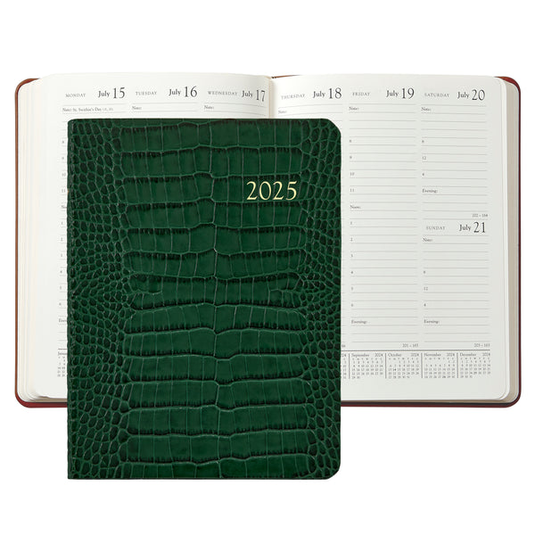 2025 Desk Diary Embossed Crocodile Emerald Green Leather