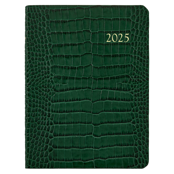 2025 Desk Diary Embossed Crocodile Emerald Green Leather