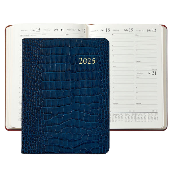 2025 Desk Diary Embossed Crocodile Sapphire Blue Leather