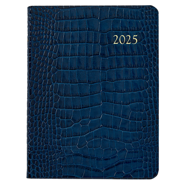 2025 Desk Diary Embossed Crocodile Sapphire Blue Leather