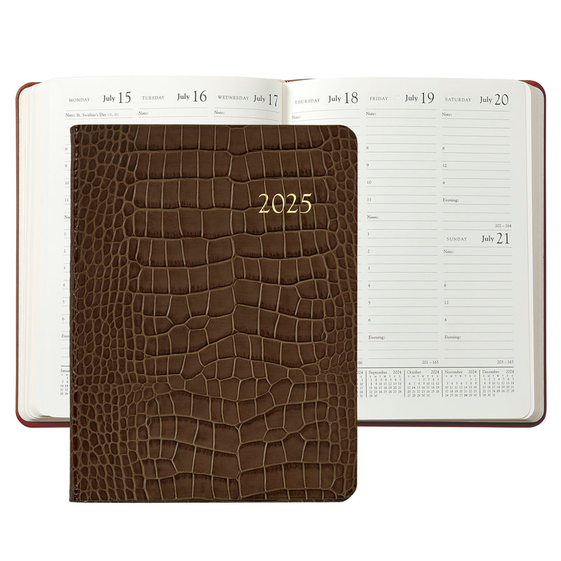 2025 Desk Diary Embossed Crocodile Brown Leather