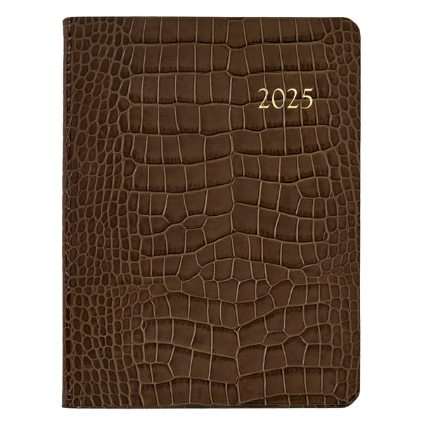 2025 Desk Diary Embossed Crocodile Brown Leather