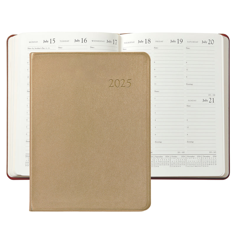 2025 Desk Diary White Gold Goatskin Leather