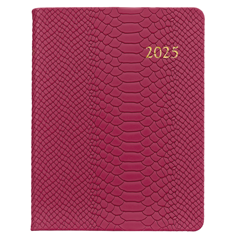 2025 Desk Diary Embossed Python Peony Pink Leather