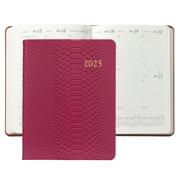 2025 Desk Diary Embossed Python Peony Pink Leather