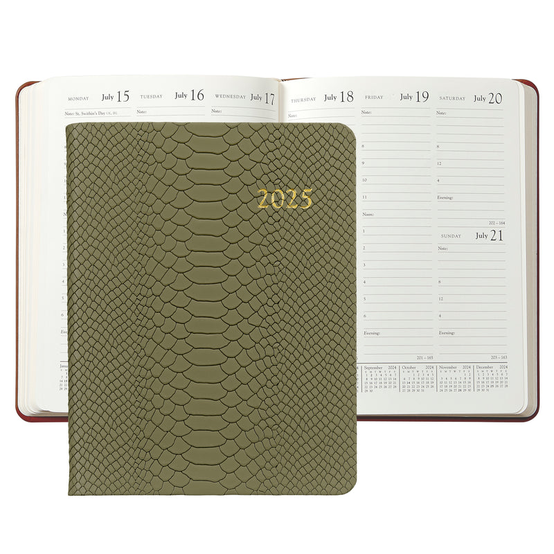 2025 Desk Diary Embossed Python Sage Green Leather