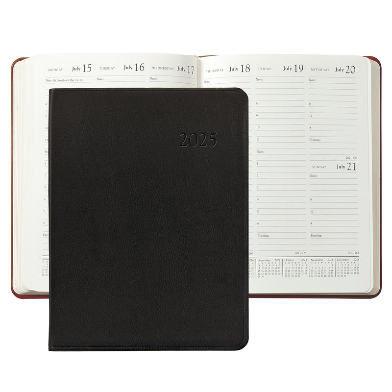 2025 Desk Diary Black Traditional Leather