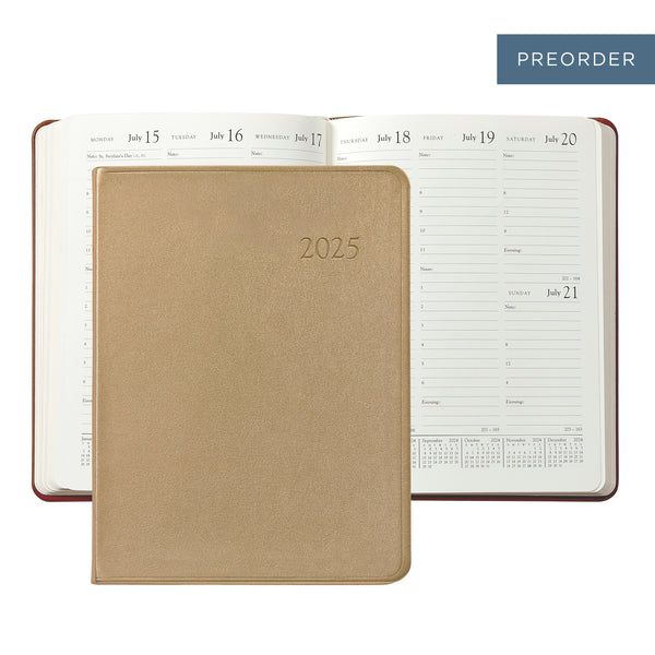 2025 Desk Diary White Gold Goatskin Leather