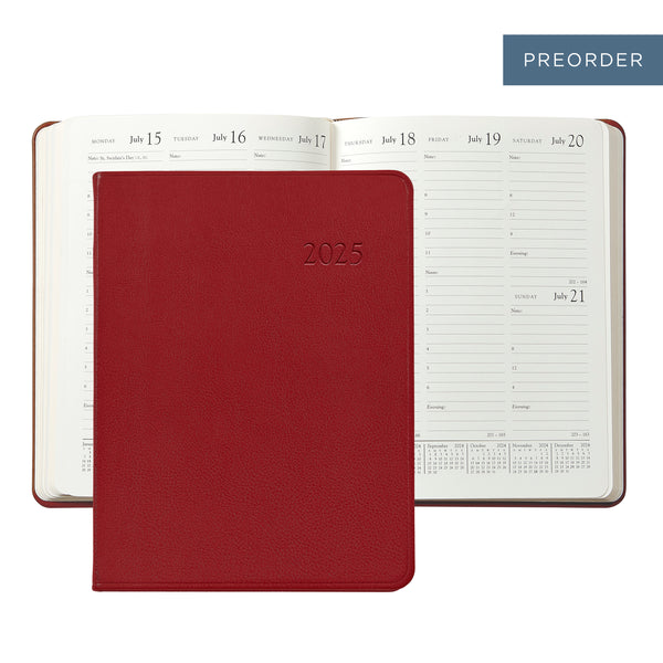 2025 Desk Diary Red Traditional Leather