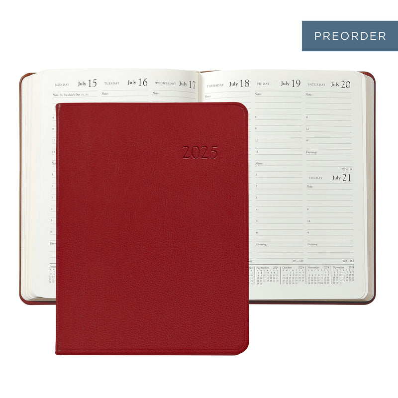 2025 Desk Diary Red Traditional Leather