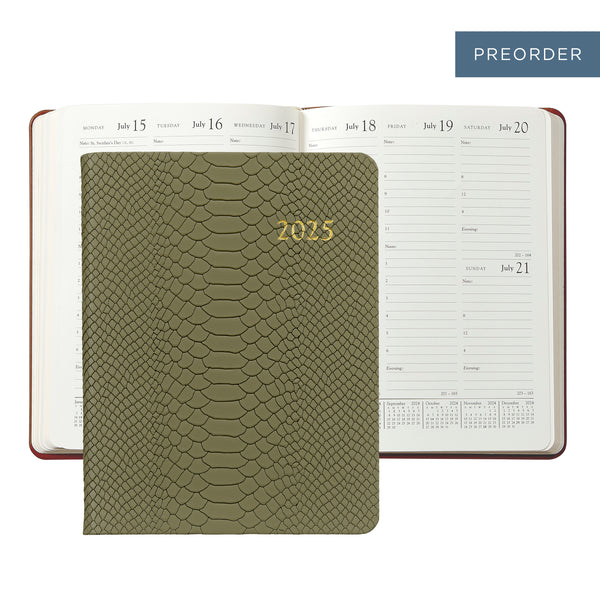 2025 Desk Diary Embossed Python Sage Green Leather