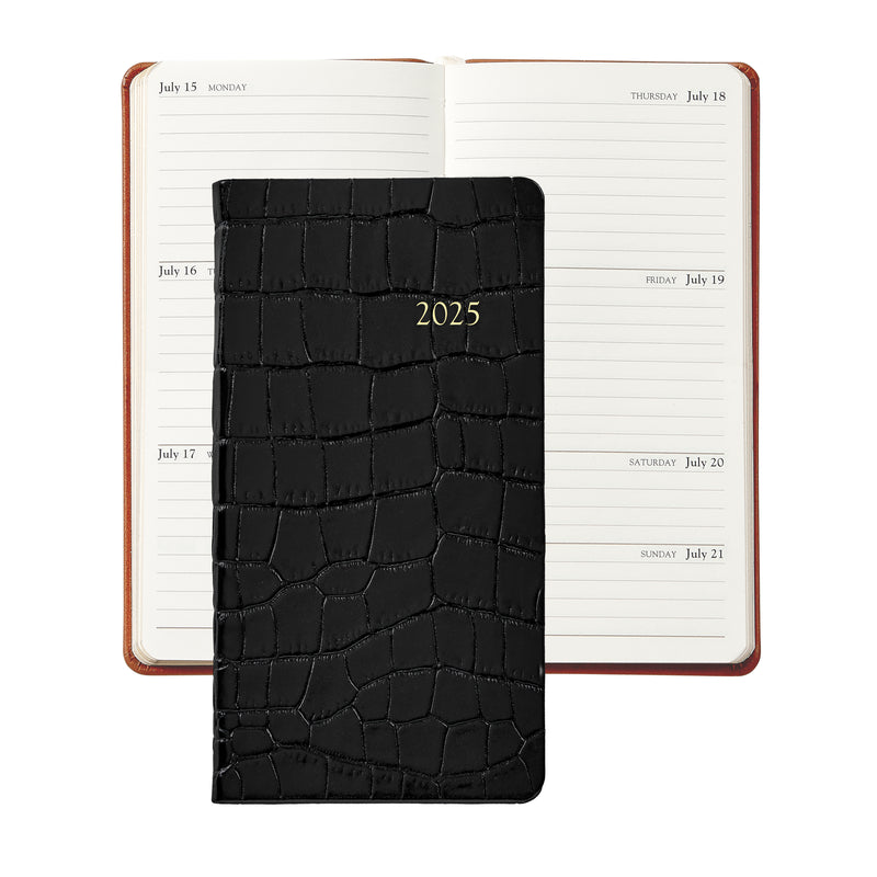 2025 Pocket Diary Black Embossed Crocodile Leather