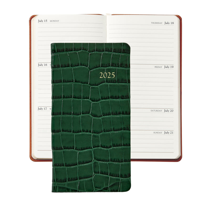 2025 Pocket Diary Emerald Green Embossed Crocodile Leather