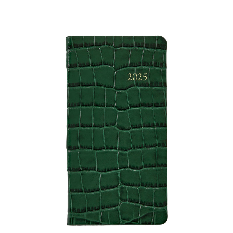 2025 Pocket Diary Emerald Green Embossed Crocodile Leather