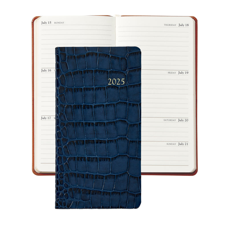 2025 Pocket Diary Sapphire Blue Embossed Crocodile Leather