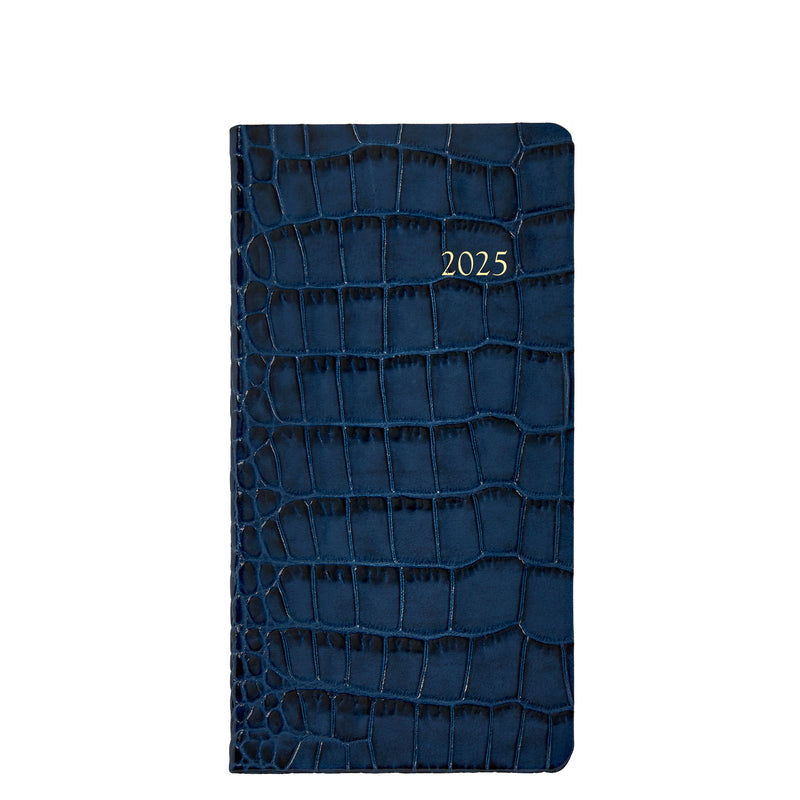 2025 Pocket Diary Sapphire Blue Embossed Crocodile Leather