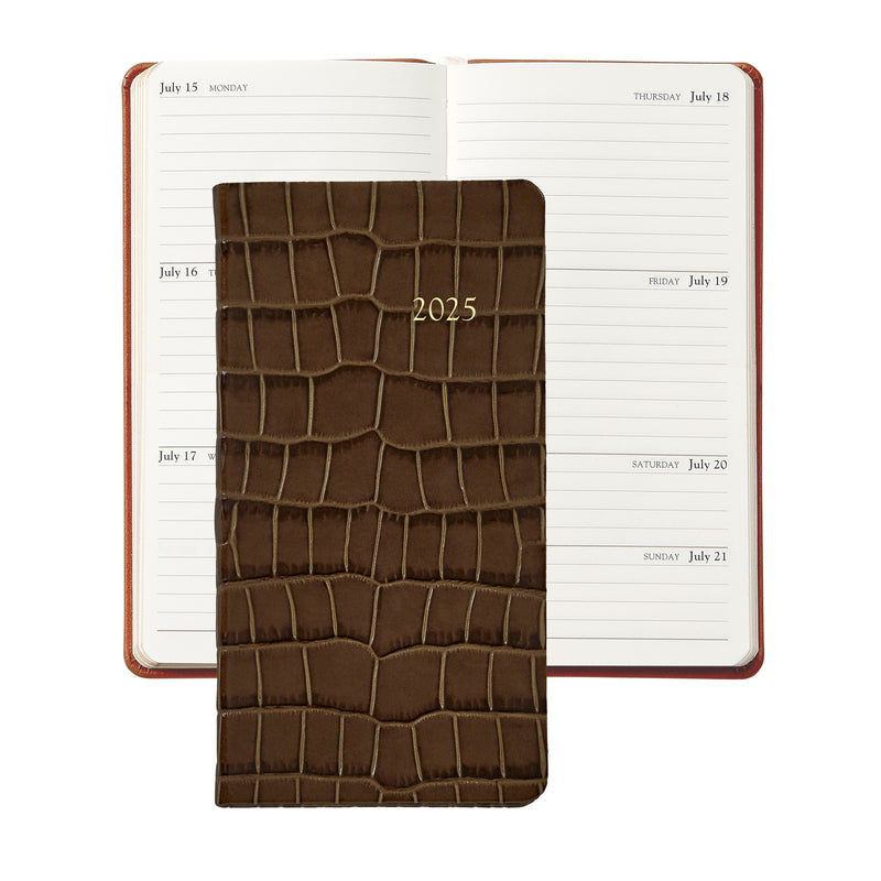 2025 Pocket Diary Brown Embossed Crocodile Leather