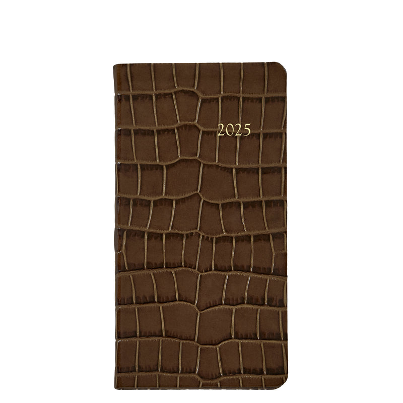 2025 Pocket Diary Brown Embossed Crocodile Leather