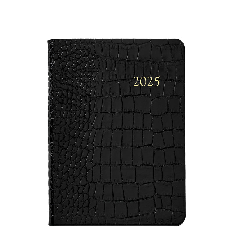 2025 Weekly Diary Black Crocodile Embossed Leather