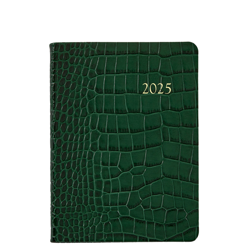 2025 Weekly Diary Emerald Green Crocodile Embossed Leather