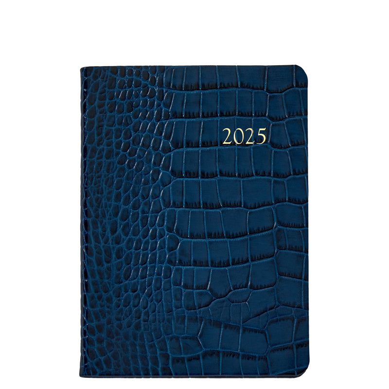 2025 Weekly Diary Sapphire Blue Crocodile Embossed Leather