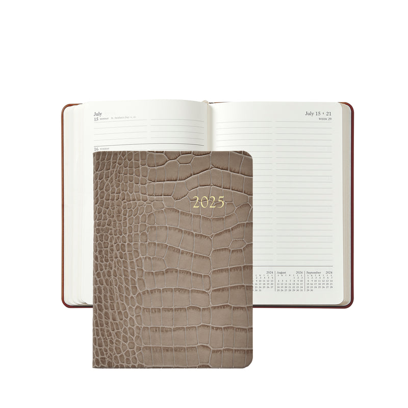 2025 Weekly Diary Stone Crocodile Embossed Leather