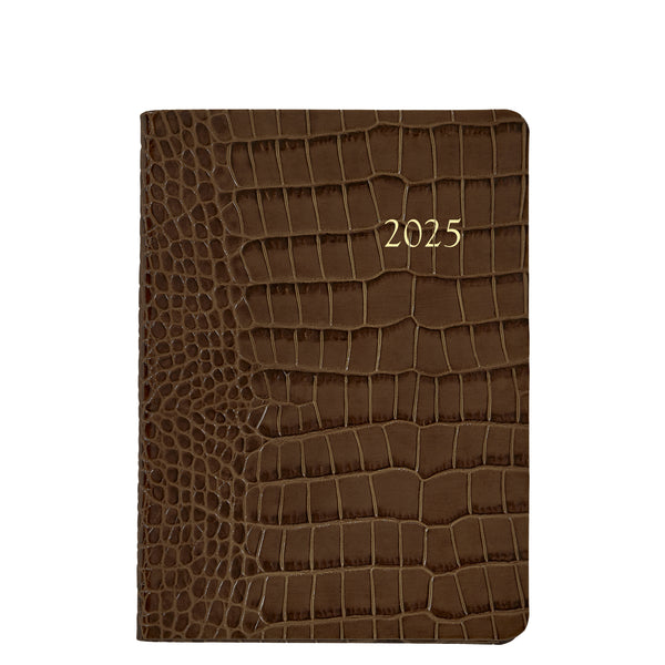 2025 Weekly Diary Brown Crocodile Embossed Leather