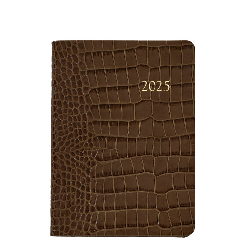 2025 Weekly Diary Brown Crocodile Embossed Leather