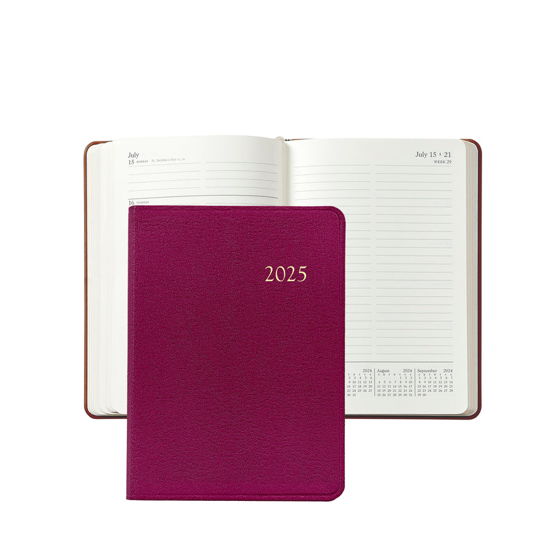 2025 Weekly Diary Azalea Pink Goatskin Leather