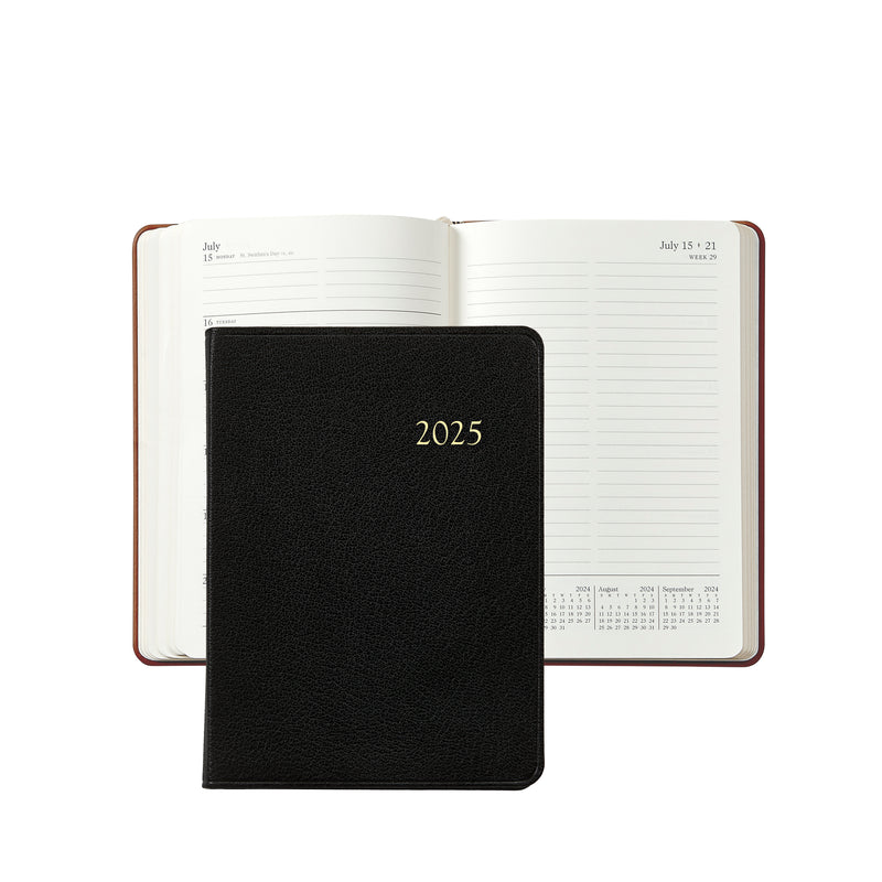 2025 Weekly Diary Black Goatskin Leather