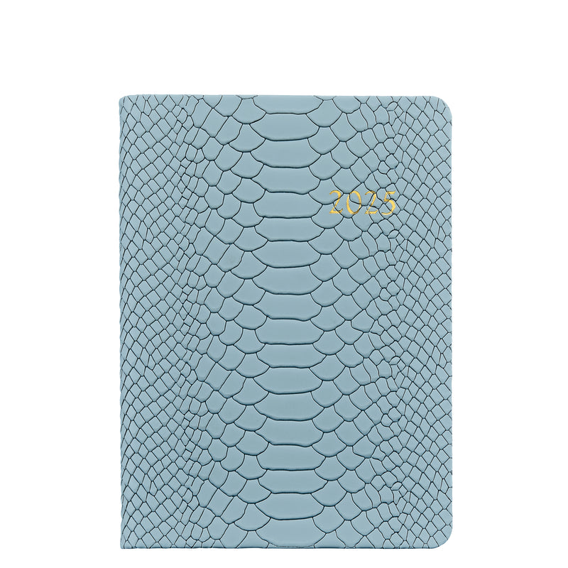 2025 Weekly Diary Hydrangea Blue Embossed Python Leather