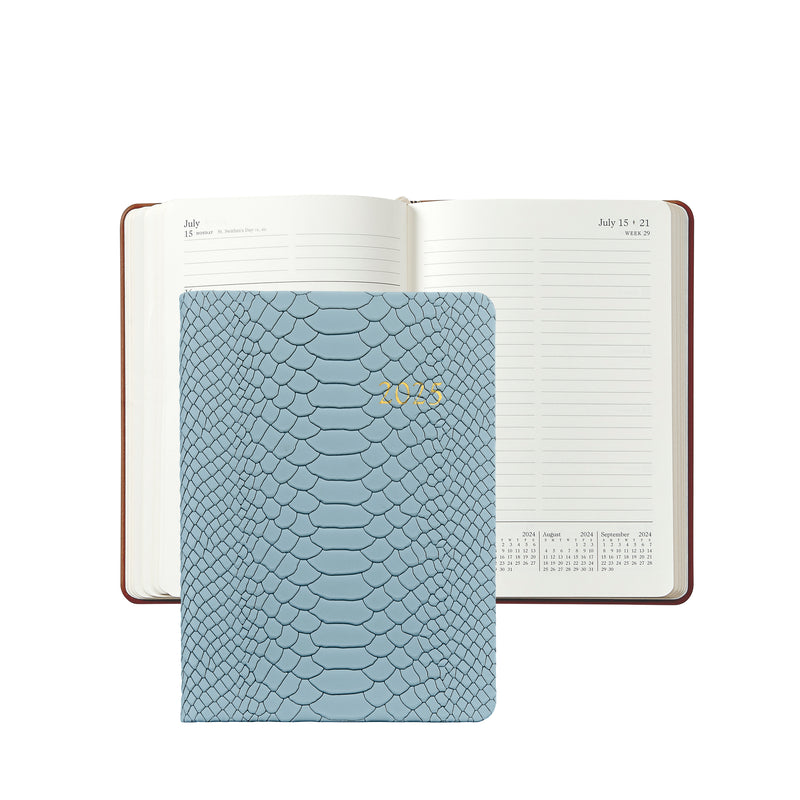 2025 Weekly Diary Hydrangea Blue Embossed Python Leather