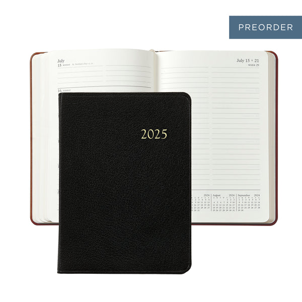 2025 Weekly Diary Black Goatskin Leather