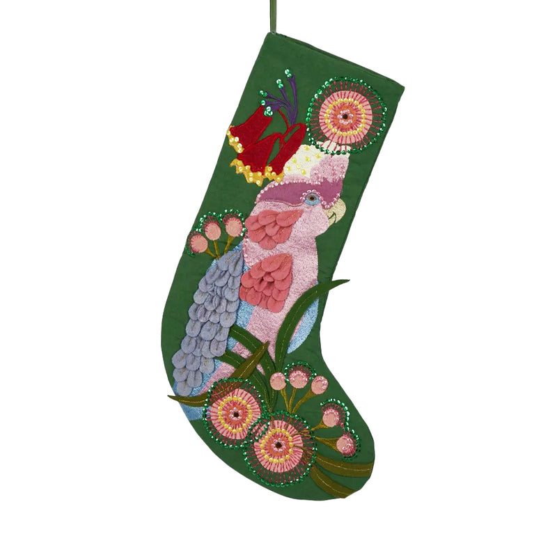 GALAH COCKATOO AUSTRALIAN BIRD CHRISTMAS STOCKING Green